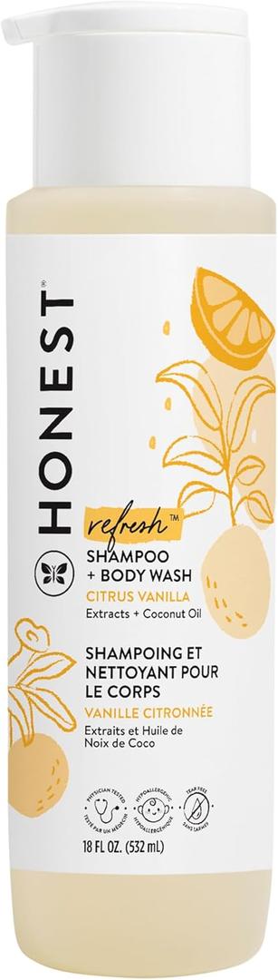The Honest Company 2-in-1 Cleansing Shampoo Body Wash Gentle for Baby Naturally Derived, Tear-free, Hypoallergenic, Citrus Vanilla Refresh, 18 fl oz