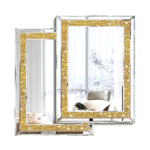 2 Piece Wall Mirrors, Crush Diamond Wall Decor, Gold Color Decorative Mirrors for Living Room, Bedroom, Bathroom. (11'x15')