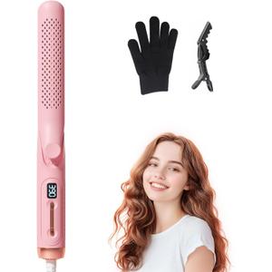 Hahahope Airflow 2 in 1 Straightener and Curler- 360 Airflow Styler Curling Iron, 1.25" Flat Iron Hair Straightener and Curler 2 in 1 for Short Long Hair, 5 Temps,Dual Voltage,Pink