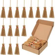 60 Pcs Halloween Mini Artificial Straw Brooms Miniature Brooms with Red Ropes Small Witch Straw Broom Bulk for Halloween Cosplay Party Favor Wizard Witches Accessory
