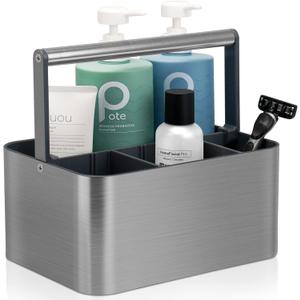 Portable Shower Caddy Basket Bin with Handle and Adjustable dividers for College Dorm, Large Plastic Bathroom Storage Organizer Tote,Gray (Silver / Grey)