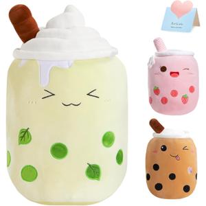 Athoinsu Green Boba Tea Plush Pillow 20'' Giant Kawaii Matcha Milky Stuffed Bubble Animal Toy Birthday Christmas Holiday Valentines Gifts for Kids,Girls,Boys (Large)