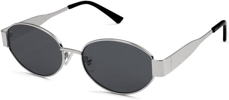 SOJOS Retro Oval Sunglasses for Women Trendy Classic Shades UV400 Protection SJ1217, Silver/Grey Lens