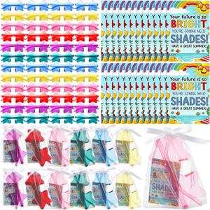 48 Set End of The Year Gifts for Students Graduation Sunglasses, Bulk Preschool Kindergarten Pre K 2026 Class Party Favors, Star Shaped Neon Shades with Cards and Organza Bags