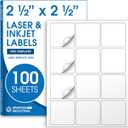 2.5" X 2.5" Matte White Printable Square Labels (100 Sheets, 1200 Stickers) Product Labels, Logo Stickers, QR Codes for Laser & Inkjet Printers - Spartan Industrial Template S003