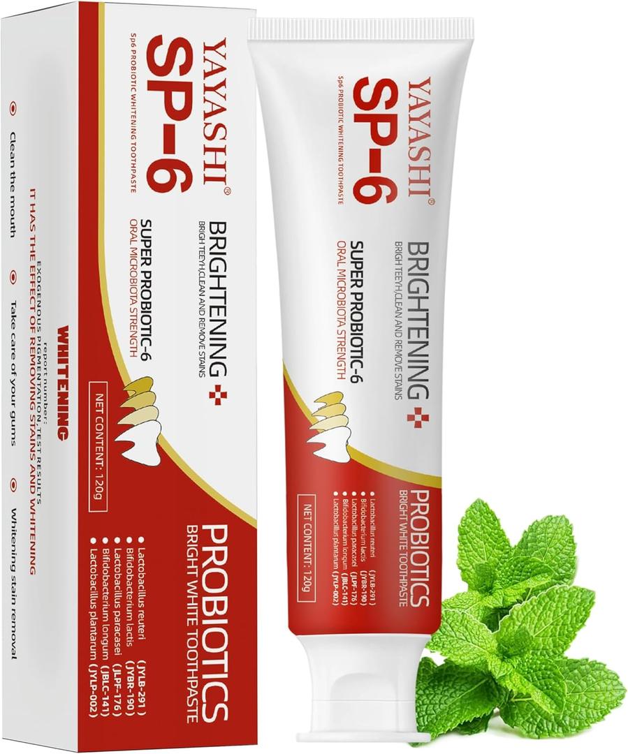 SP-6 Probiotic Whitening Toothpaste Advanced Formula with 6 Probiotics for Brighter Teeth & Healthier Gums, Enamel-Friendly, Fresh Peppermint, Long-Lasting Clean (4.23 Fl Oz (Pack of 1)
