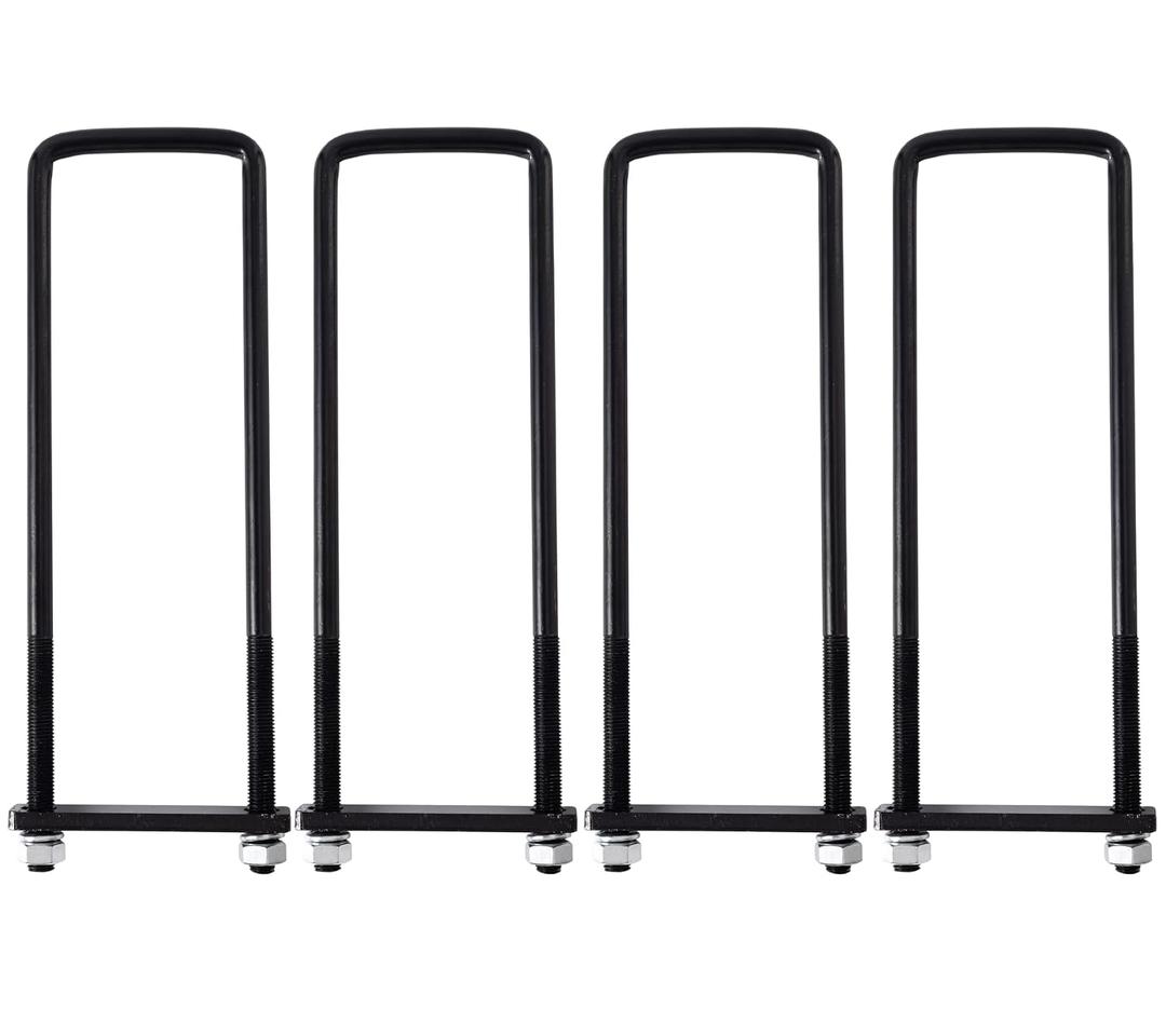 Heavy Duty Square Bend U-Bolt Kit, 4 Pack, 3-1/2" x 16", U Bolts with Frame Plates, Nuts & Washers for Automobile Trailer