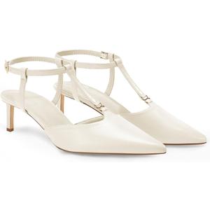 Coutgo Womens Kitten Heels T Strap Closed Pointed Toe Pumps Low Heel Ankle Strap Comfortable Dress Shoes (7)