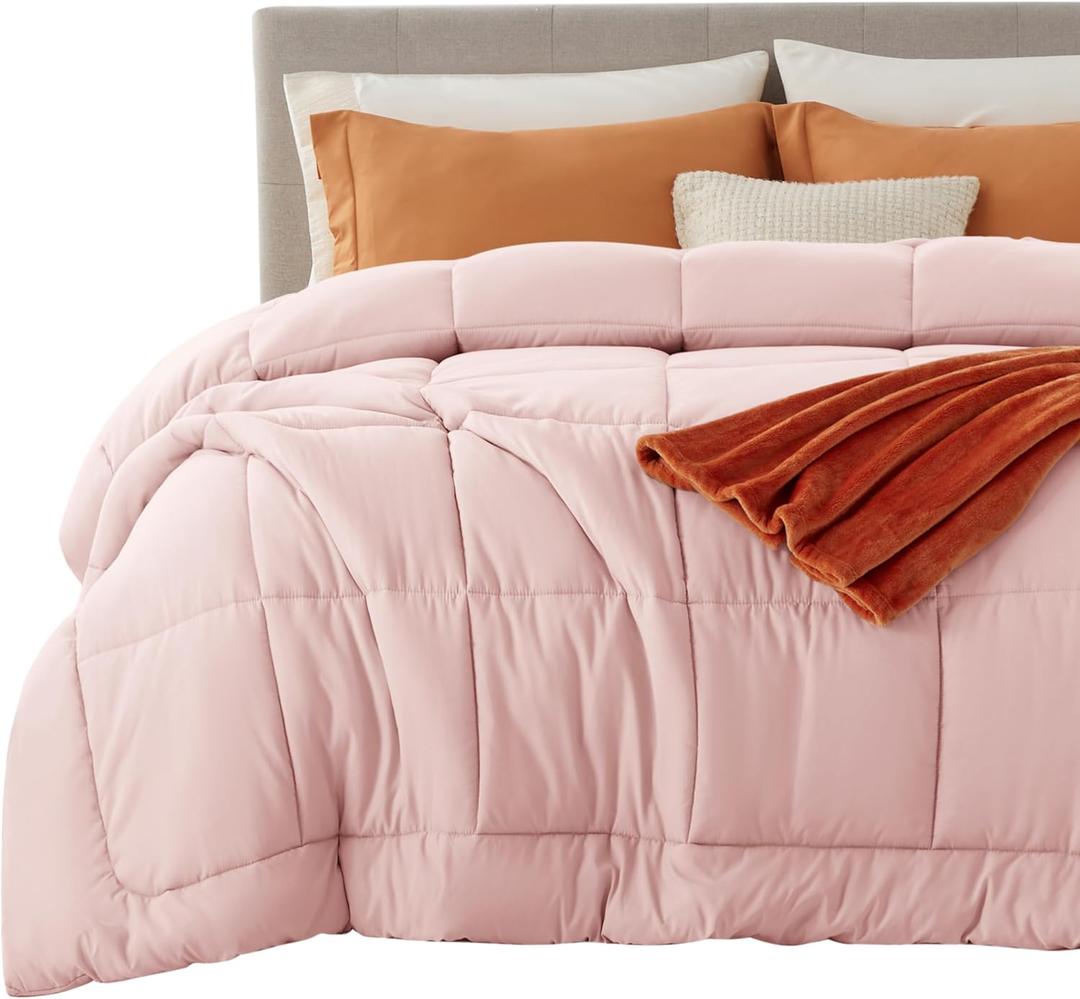 Bedsure Comforter Duvet Insert - Quilted Comforters King Size, All Season Duvet, GentleSoft Down Alternative Bedding, with 8 Tabs, Gifts for Women/Men, Pink, King 90 x 102 Inches