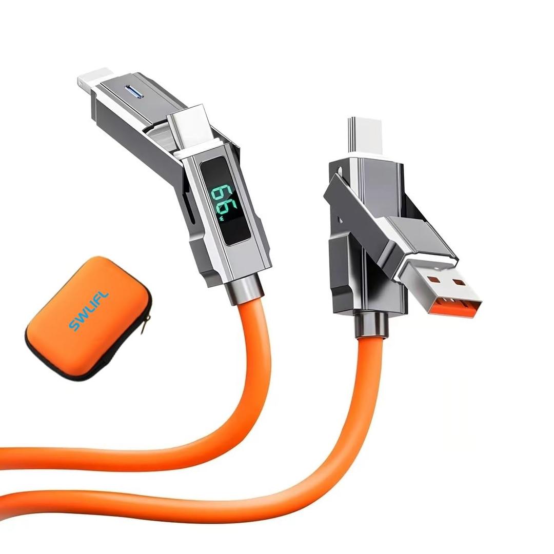 SWLIFL USB C to C Cable 5ft Chubby Silicone 4 in 1 USB C Charging Cable with LED Display and EVA Case Type C Fast Charging Cord & Data Sync,for Phone17 16 15 14 13 12Mac,Galaxy S25 S24 S23 S22