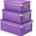 SEEKIND Storage Box, Decorative Storage Bins with Lid,3 in 1 Set,Press-Stud Fastening,Moisture-proof,Foldable for Space Saving Storage,for Clothes, Cosmetic,Blankets (Purple)