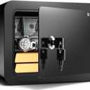 Marcree 0.23 Cub Safe, Small Safe Box with Key, Mini Home Safes for Money, Coin and Cash, Security Safes for Kids, Lock Box for Personal Items, Black, 6.69 x 9.06 x 6.69 Inches