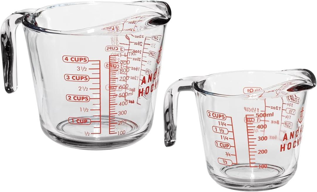 Anchor Hocking Measuring Cup Set (2-Piece, 2-Cup & 4-Cup, dishwasher safe)