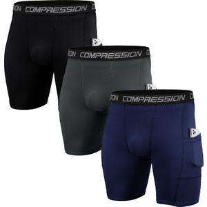 Holure Men's 3 Pack Sport Compression Shorts Compression Underwear, Black/ Gray/ Navy L