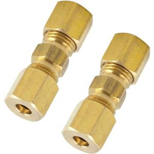Legines Pack of 2 Compression Brass Tube Fitting, Union, 1/2" Tube OD x 1/2" Tube OD