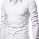 Mens Long Sleeve Casual Button Down Dress Shirts with Chest Pocket (White, M)