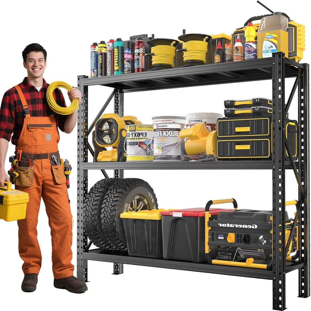 Garage Shelving 1800LBS Heavy Duty Shelving Units and Storage Shelves Adjustable 3 Tier Metal Shelving for Kitchen,Utility Room and Basement, 19.7" D x 63" W x 67" H, Black