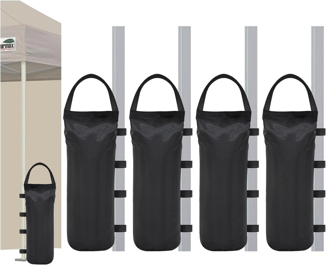 Eurmax USA 125LBS 4-Pack Universal Canopy Weights, Secure Wind Protection to Prevent Tipping, Easy Wrap-Around Installation Heavy Duty Sandbags (Without Sand), Fits All Instant Shelter Legs, Black