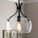 Glass Pendant Light Kitchen Island, 11.8" Industrial Hanging Light Fixture, Black Pendant Lighting with Glass Shade for Dining Room Kitchen Sink Hallway Entryway
