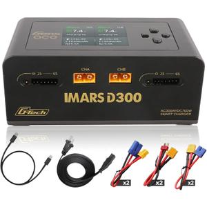 IMARS D300 Gens Ace Lipo Battery Charger G-Tech Series Smart Dual Lipo Balance Charger AC 300W DC 700W(350W*2) 16A Dual Channel Charger for 1s~6s Lipo Batteries, Life/NiCd/MH/LiHV, Plug&Play (Black)