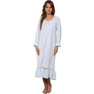 Nanxson Womens Cotton Nightgown Long Sleeve Sleepwear Vintage Victorian Lace Nightdress Loungewear (Blue, M)