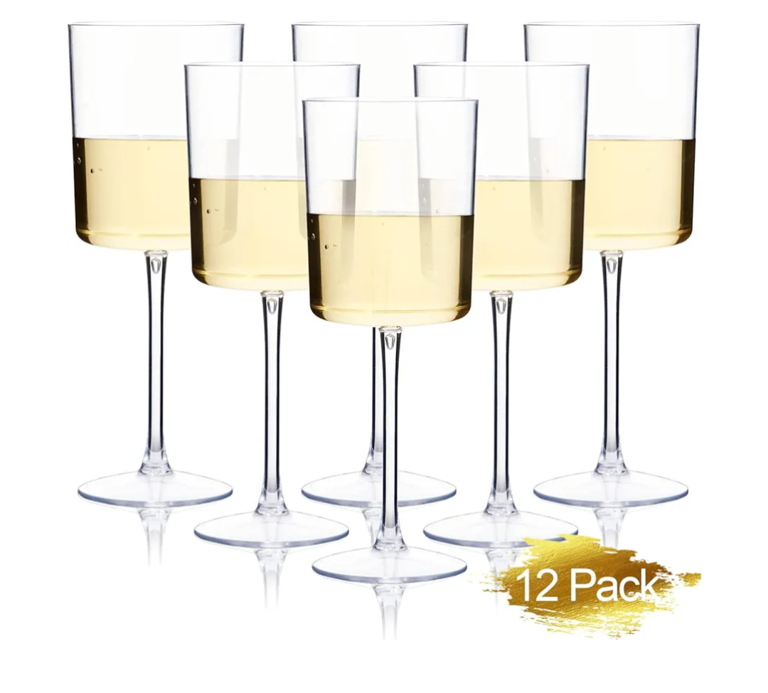 Ciaell 12 Pack Clear Plastic Wine Glasses - 10 Oz Disposable Wine Glasses with Stem for Parties & Weddings & Poolside & Outdoors & Camping
