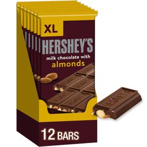 HERSHEY'S Milk Chocolate with Almonds XL, Candy Bars, 4.25 oz (12 Count, 16 Pieces), Best Before 11 2025 