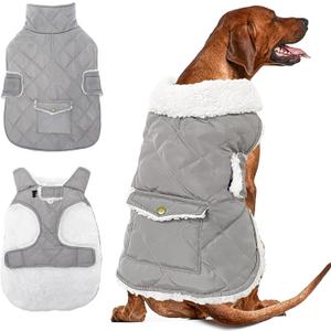 Dog Winter Coat - Windproof Fleece Warm Thick Dog Jacket Clothes for Cold Weather - Pet Vest Coat Outfits for Small Medium Large Dogs - Indoor & Outdoor Use (XXL) (Grey)
