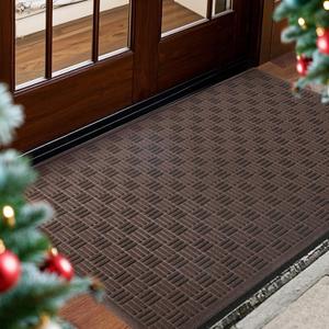 Mibao Front Door Mat Indoor Outdoor Entrance, Dirt Trapping Waterproof All-Season, All-Weather Doormat, Non-Slip Durable Natural Rubber Low Profile Easy Clean Patio Entrance Mat, 47" x 31.5", Coffee (2'8" x 3'11" (Rectangular))
