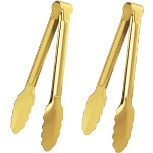XEVOM 2 Pack 9 Inch Serving Tongs,Gold Salad Buffet Tongs,Stainless Steel Serving Utensils