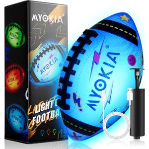 Light Up Football Birthday Gift for Kids & Teens 3-15+,RGB Rechargeable Waterproof Glow in The Dark Ball with Pump & USB Cable, Tri-Color (Red, Green, Blue), Size 6, Outdoor Night Games