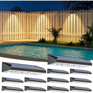 VOLISUN Solar Fence Lights 12-Pack - 100 Lumens Solar Powered Outdoor Lights, Weatherproof Warm White LED Auto On/Off for Fence, Deck, Yard, Patio & Garden (Dusk to Dawn)