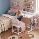 BOLUO Height Adjustable Kids Desk and Chair Set for 5-8 Year Old, White Desk for Kids, Small Wood Child Study Table with Storage for Girls Boys, Over dimension: 18.9"D x 24.8"W x 29.6"H