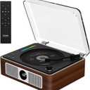 Retro Wooden CD Player for Home, Bluetooth Portable CD Player with Dual HiFi Speakers, 2600mAh Rechargeable CD Player for Home with Remote Control,Support SPDIF, USB/AUX,Headphone Jack,Optical Brown