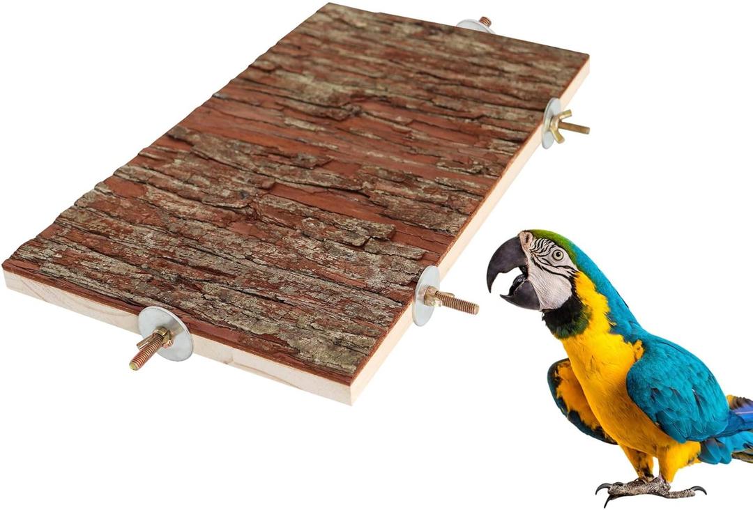 15.7 11.8 inch Large Bird Perch Stand Platform, Natural Wooden Small Animals Cage Accessories, Rectangle Stand Perch Shelf for Parrot Parakeet Cockatiel Rat Hamster Guinea Pig Conures Chinchillas