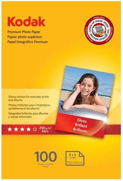 Kodak Premium Photo Paper, 8.5 mil, Glossy, 4 x 6, 100 Sheets/Pack KOD1034388