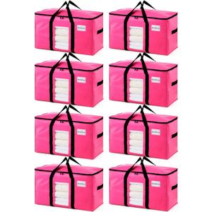 TAILI 8 Pack Pink Extra Large Moving Bags, Heavy Duty Totes with Visible Window, Wrap Around Handles, Space-Saving Storage, Alternative to Moving Boxes