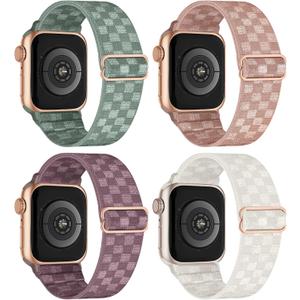 Stretchy Nylon Solo Loop Bands Compatible with Apple Watch 38mm 40mm 41mm 42mm 44mm 45mm 49mm, Sport Elastic Wristbands Women Men Straps for iWatch Series 9/ 8/ 7/ 6/ 5/ 4/ 3/ 2/ 1/ SE/ Ultra/ Ultra 2, 4 Pack