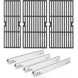 Hisencn Grill Parts for Char-Broil Performance 4 Burner, Fits 463342119, 463347017, 463335517, 463347418, Cast Iron Cooking Grates 18" x 25" & Heat Plates G470-0004-W1A