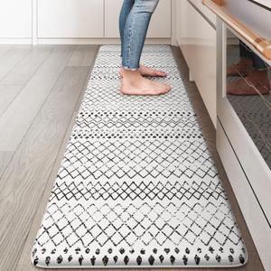 KIMODE Kitchen Runner Rug,17.3" x 59" Anti Fatigue Kitchen Mats for Floor Cushioned, Non-Slip Waterproof Comfort Thick Kitchen Floor Standing Mat for Front Sink, Laundry Room, Black and White