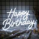 Happy Birthday Neon Sign for Wall Decor, LED Happy Birthday Light Up Sign, Dimmable Happy Birthday Neon Lights for Backdrop All Birthday Party Decoration, USB Powered White