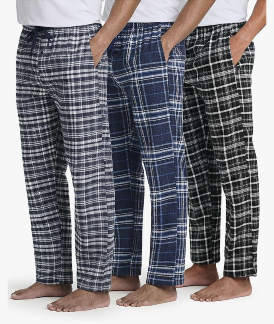 Real Essentials 3 Pack: Men's Soft Cotton Flannel Pajama Pants PJ Lounge Bottoms Elastic Waist Pockets (Big and Tall)