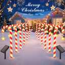 BOMIER Solar Christmas Lights Outdoor Waterproof: 24-Pack Solar Candy Cane Christmas Decorations Outdoor Pathway Lights with Stakes 10 Modes, 144 LED Xmas Decorations for Yard Garden Holiday Decor