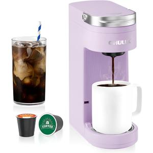 CHULUX Slim Single Serve Coffee Maker for K Pods, One Cup Coffee Maker Fits 7.3" Travel Mugs, Coffee Machine with 6 to 12oz Brew Sizes, Lavender