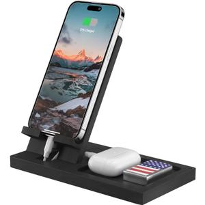 Cell Phone Stand, Portable Phone Holder, Clear Phone Stand for Desk (Black (with Tray))