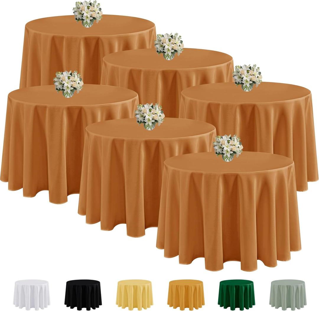 Fitable 6 Pack Bronze Round Tablecloths - 120 Inches Round - Wrinkle and Stain Resistant Fabric Fall Table Clothes, Washable Polyester Table Covers for Wedding Thanksgiving Party Banquet Events Fitable 6 Pack Bronze Round Tablecloths - 120 Inches Round - Wrinkle and Stain Resistant Fabric Fall Table Clothes, Washable Polyester Table Covers for Wedding Thanksgiving Party Banquet Events