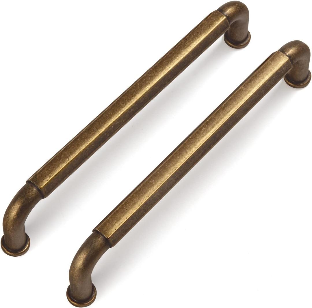 Goo-Ki 6 Pack 5 Inch （128mm） Hole Center Cabinet Pulls Antique Brass Zinc Alloy Kitchen Drawer Pulls Drawer Handles 5.5 Inch Length 2201-GT-128