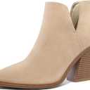 mysoft Women's Ankle Boots Slip on Cutout Pointed Toe Chunky Stacked Mid Heel Booties (9.5 M, Nude)