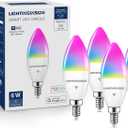 Lightinginside E12 Smart Light Bulbs 60W Equiv., Work with Alexa/Google Home/SmartLife, 500LM 6W RGBCW Candle Candelabra LED Light Bulbs, No Hub Required, 2.4G WiFi Bluetooth Bulb, ETL Listed, 4PCS (Multicolor)