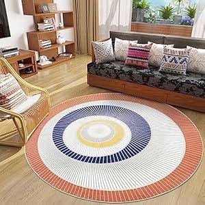 Abeigoi Modern Abstract Rug 5.2Ft Large Round Bedroom Rug Carpet Soft Mat Contemporary Living Room Rug Nonslip Floor Carpet Geometric Dining Room Rug Circle Carpet Throw Rug for Home Decor, Red/ Blue